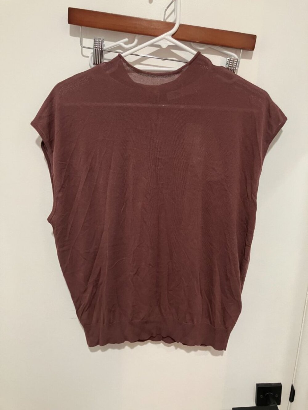 Zara Reddish Brown Sleeveless Mock Neck Knit Top Slouchy Draped Vest Large NWT
